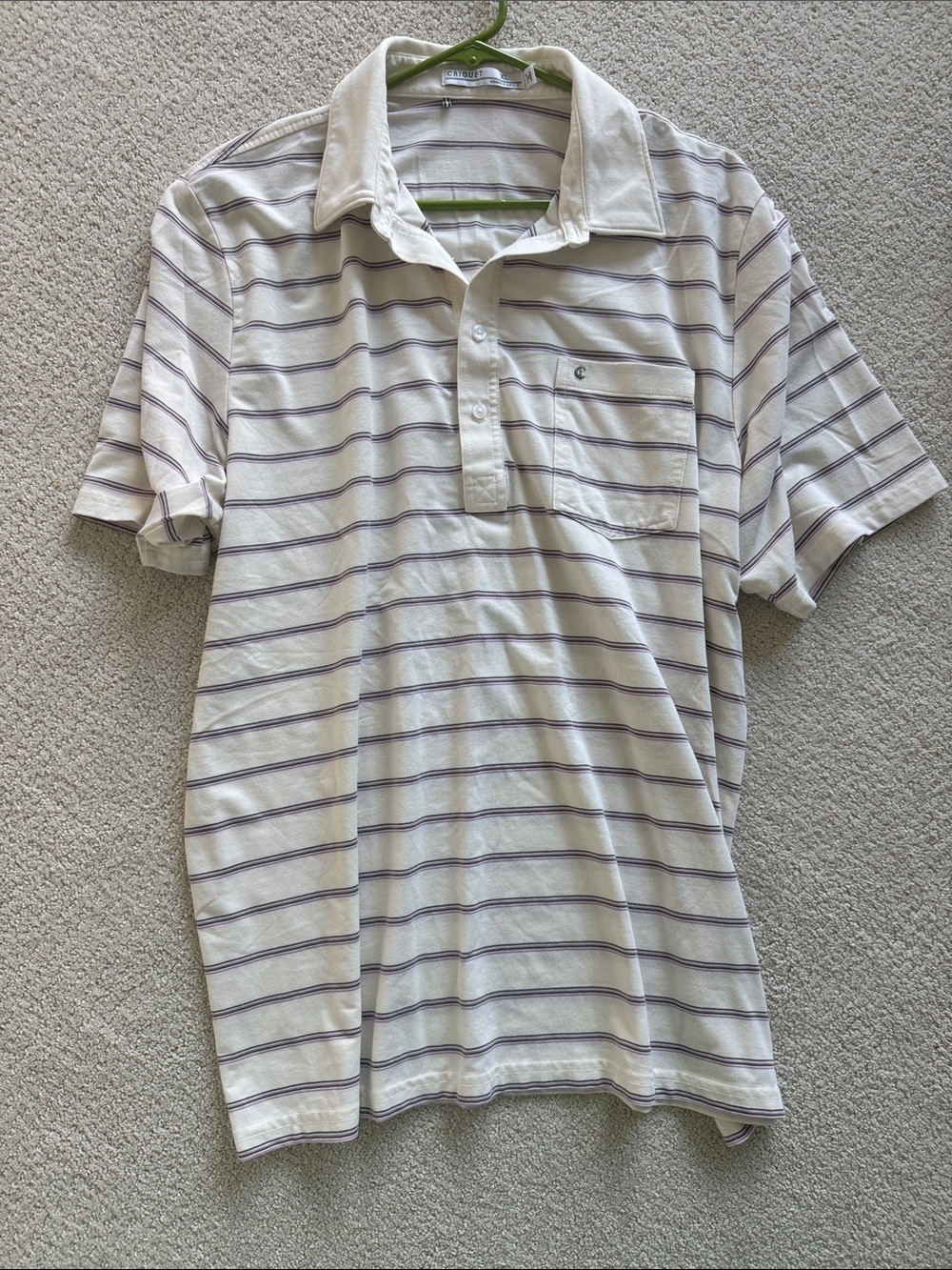 Criquet Men's Cream Polo with Thin Purple Stripes